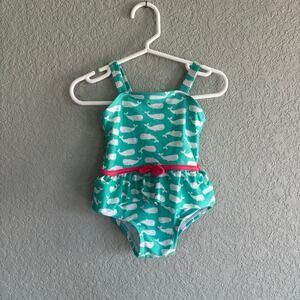 Carter’s Girls 12 Month One Piece Swimsuit Green White Whales